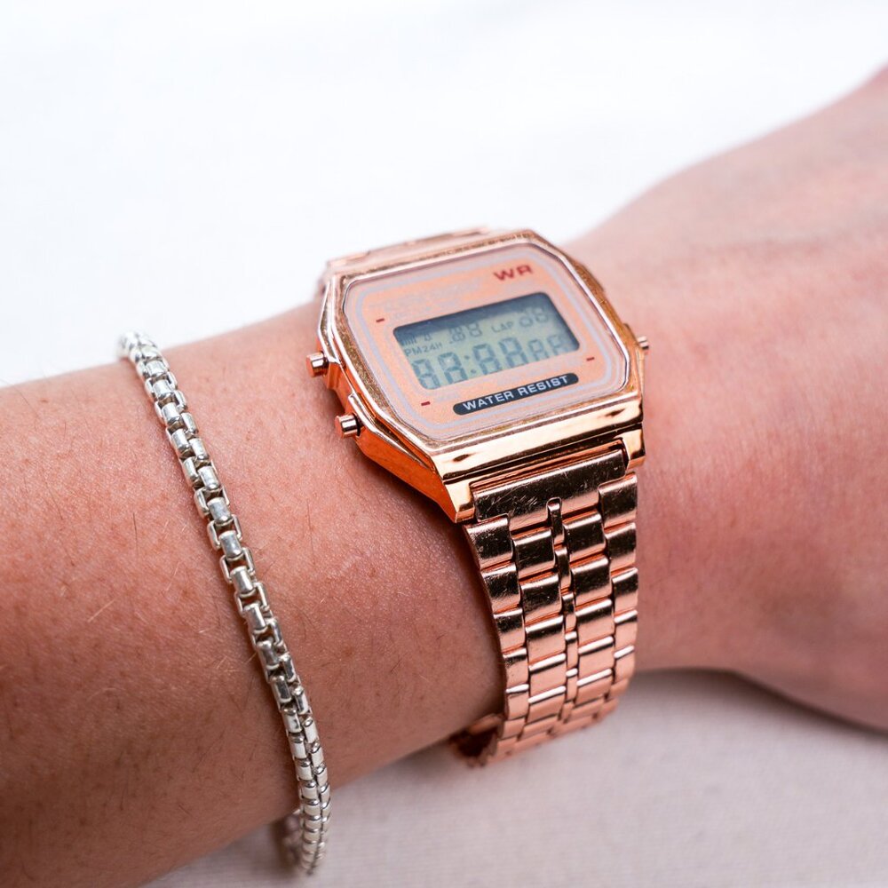 y2k rose gold stainless steel digital watch — pink 2000s retro style - Picture 9 of 12